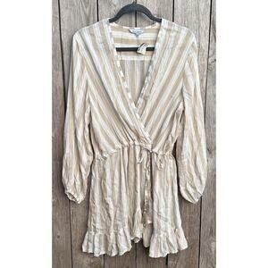 Women's Blue Island Striped Swim Cover Up Dress Size Medium NEW Boho Ruffle